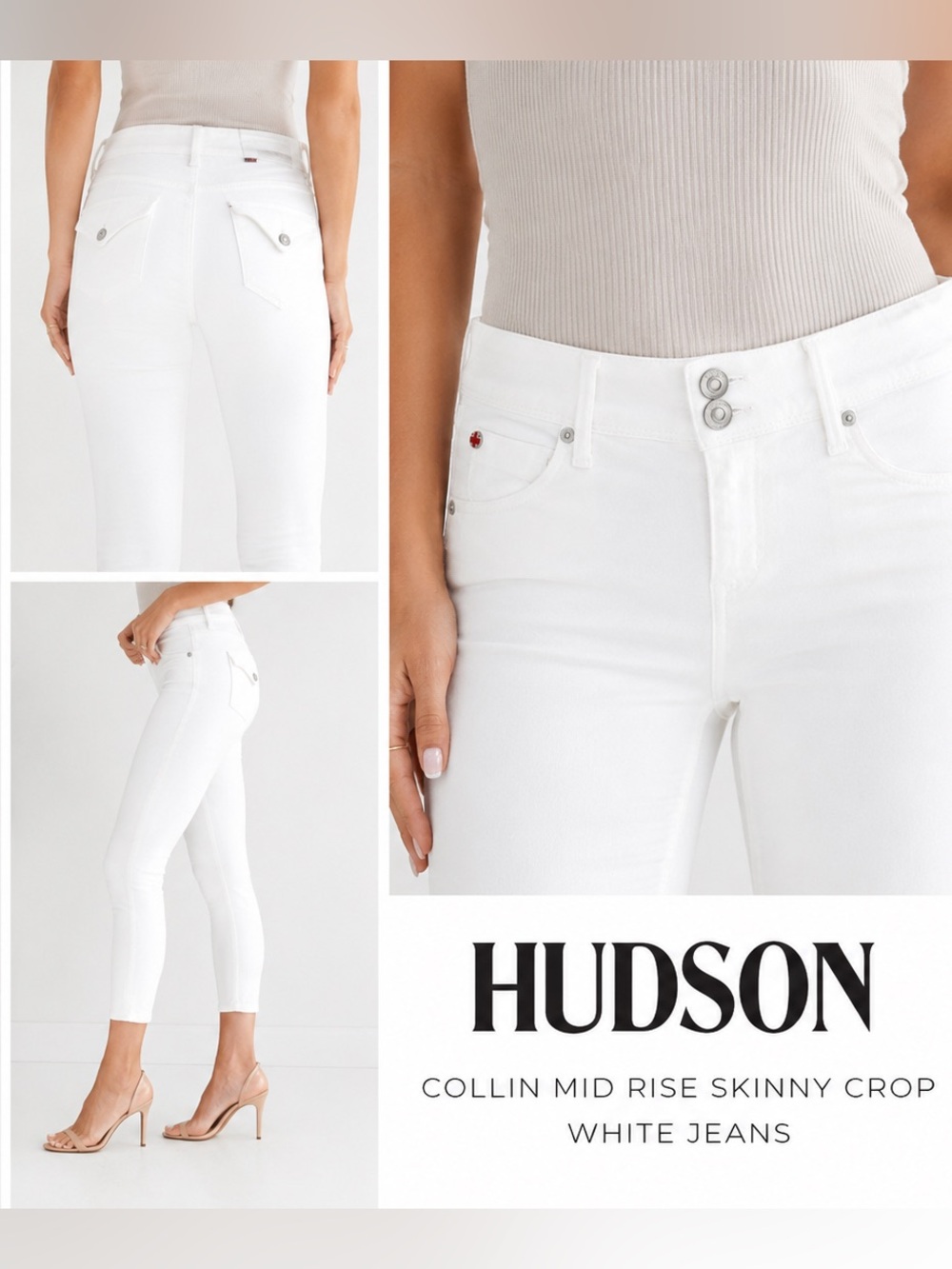 NWT Hudson Collin Mid Rise Skinny Crop White Jeans 26 Premium Designer Denim F5